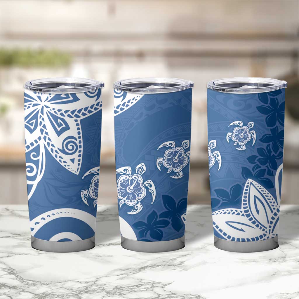 Polynesia Tumbler Cup Blue Tribal Turtle Floral Pattern LT05 - Polynesian Pride