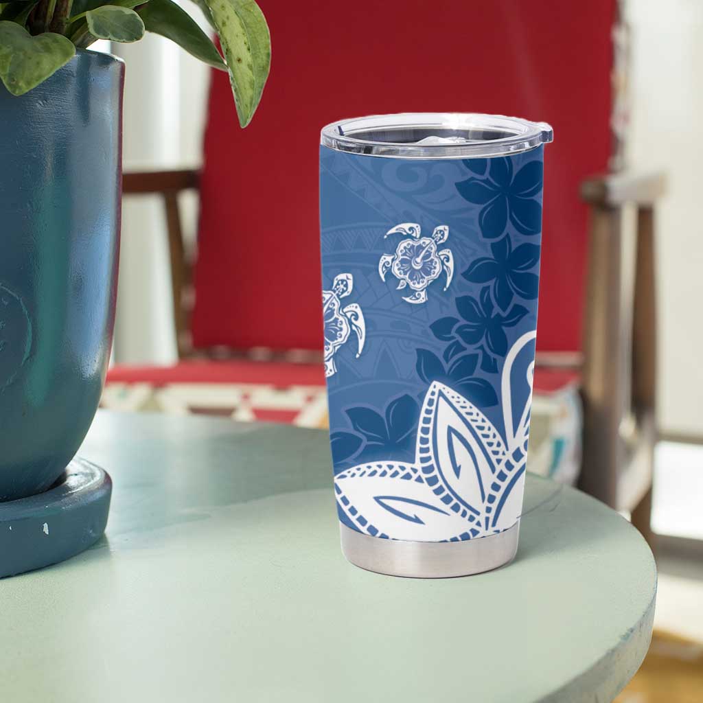 Polynesia Tumbler Cup Blue Tribal Turtle Floral Pattern LT05 - Polynesian Pride