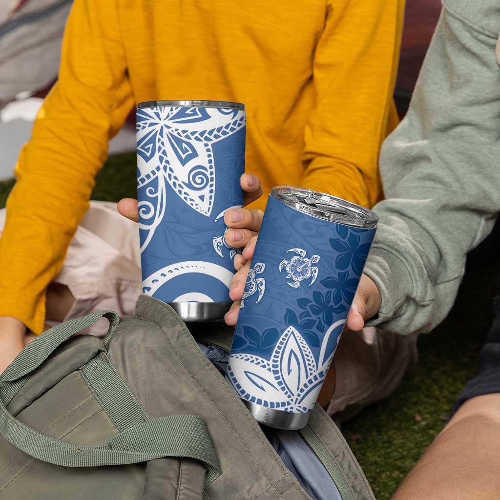 Polynesia Tumbler Cup Blue Tribal Turtle Floral Pattern LT05 - Polynesian Pride