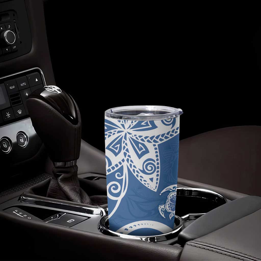 Polynesia Tumbler Cup Blue Tribal Turtle Floral Pattern LT05 - Polynesian Pride
