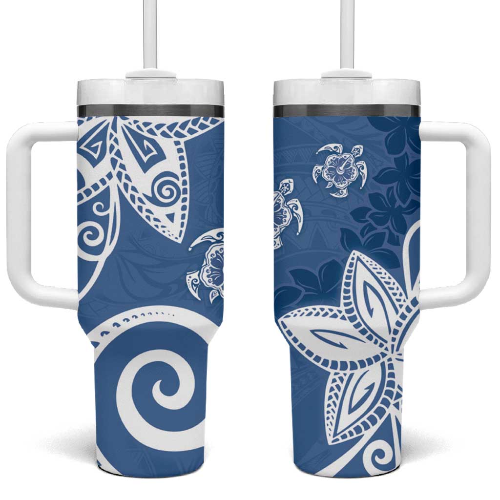 Polynesia Tumbler With Handle Blue Tribal Turtle Floral Pattern LT05 One Size: 40 oz Blue - Polynesian Pride