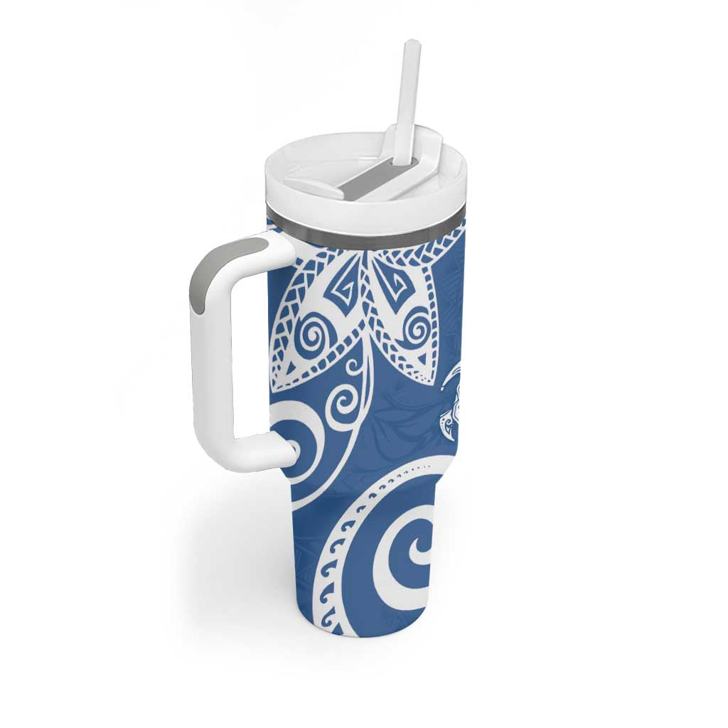 Polynesia Tumbler With Handle Blue Tribal Turtle Floral Pattern LT05 - Polynesian Pride