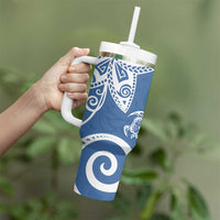 Polynesia Tumbler With Handle Blue Tribal Turtle Floral Pattern LT05 - Polynesian Pride