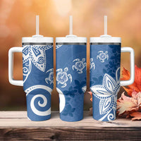 Polynesia Tumbler With Handle Blue Tribal Turtle Floral Pattern LT05 - Polynesian Pride