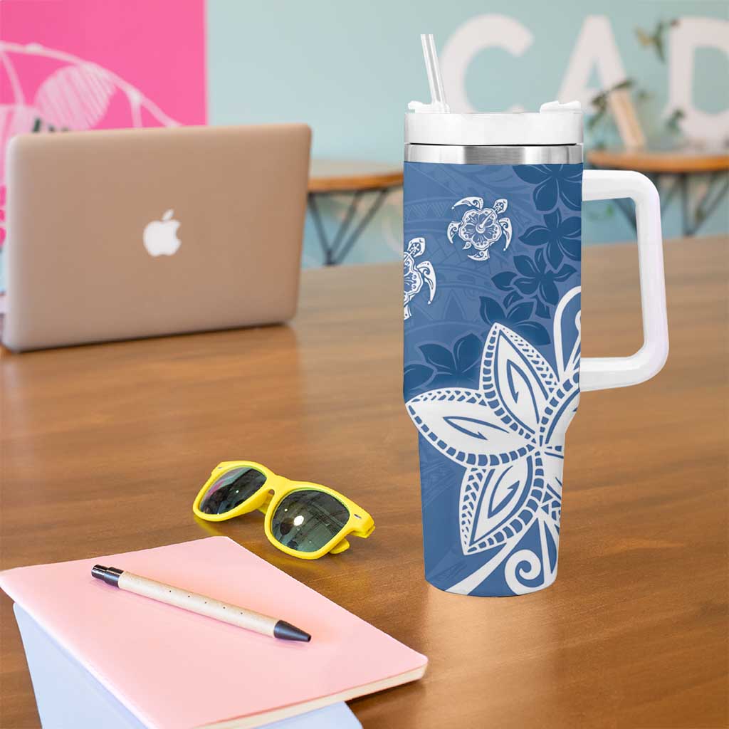 Polynesia Tumbler With Handle Blue Tribal Turtle Floral Pattern LT05 - Polynesian Pride