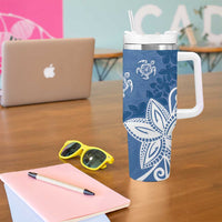 Polynesia Tumbler With Handle Blue Tribal Turtle Floral Pattern LT05 - Polynesian Pride