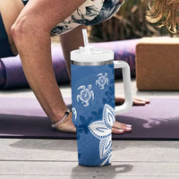 Polynesia Tumbler With Handle Blue Tribal Turtle Floral Pattern LT05 - Polynesian Pride
