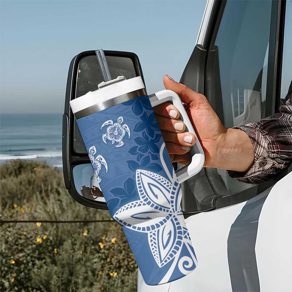 Polynesia Tumbler With Handle Blue Tribal Turtle Floral Pattern LT05 - Polynesian Pride