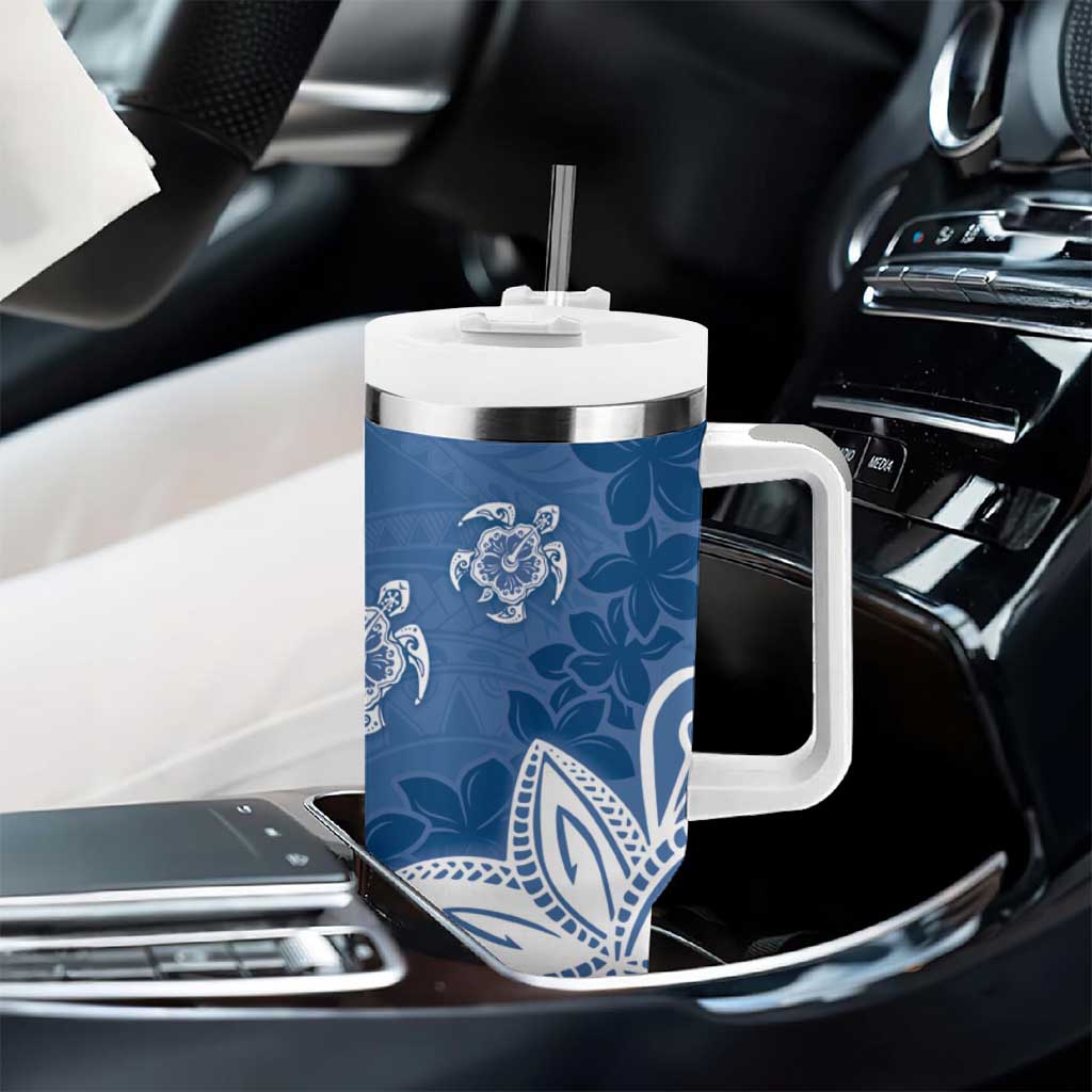 Polynesia Tumbler With Handle Blue Tribal Turtle Floral Pattern LT05 - Polynesian Pride
