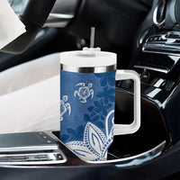 Polynesia Tumbler With Handle Blue Tribal Turtle Floral Pattern LT05 - Polynesian Pride