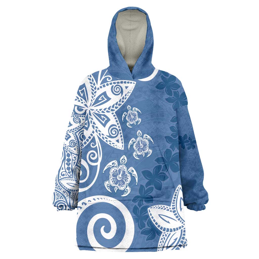 Polynesia Wearable Blanket Hoodie Blue Tribal Turtle Floral Pattern LT05 One Size Blue - Polynesian Pride