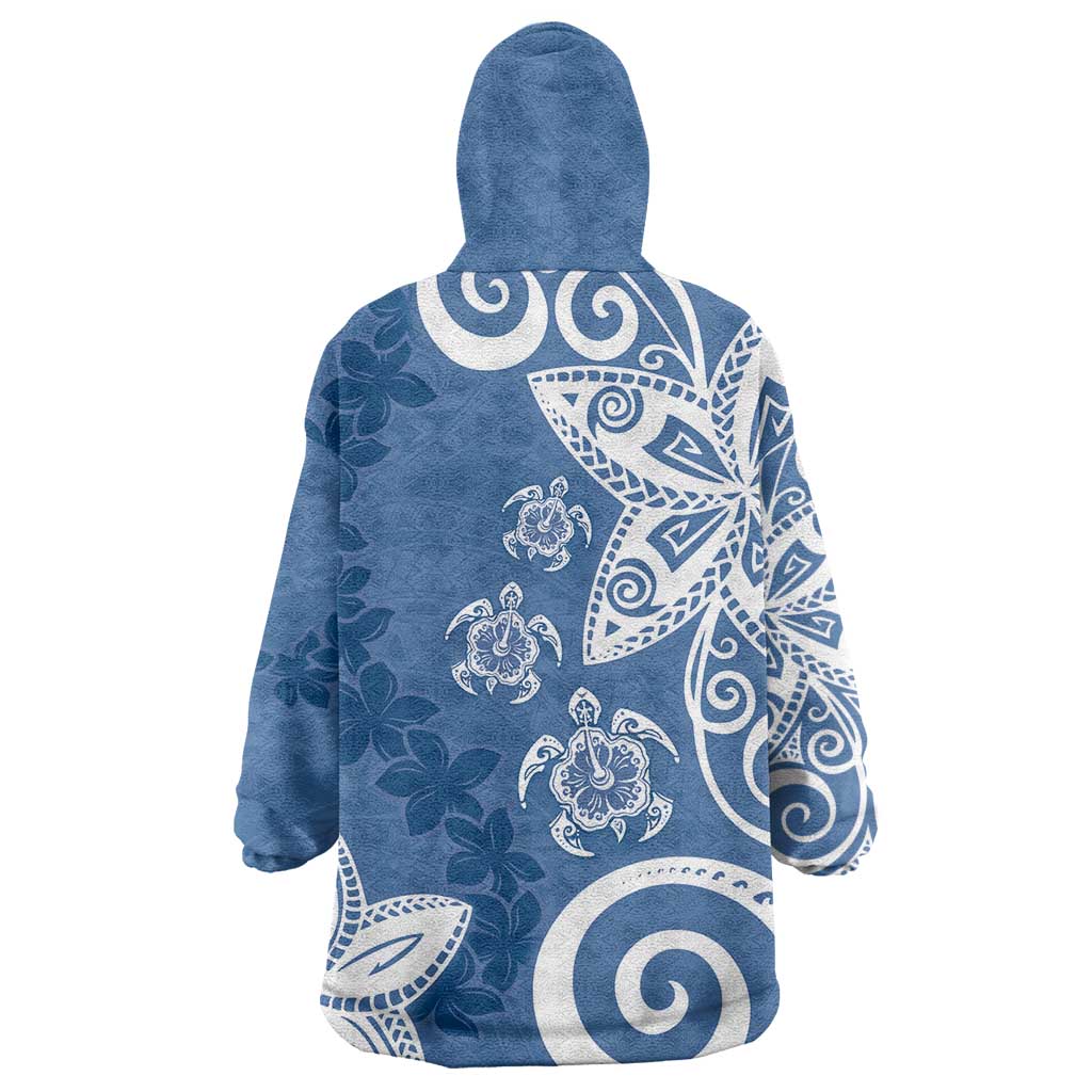 Polynesia Wearable Blanket Hoodie Blue Tribal Turtle Floral Pattern LT05 - Polynesian Pride