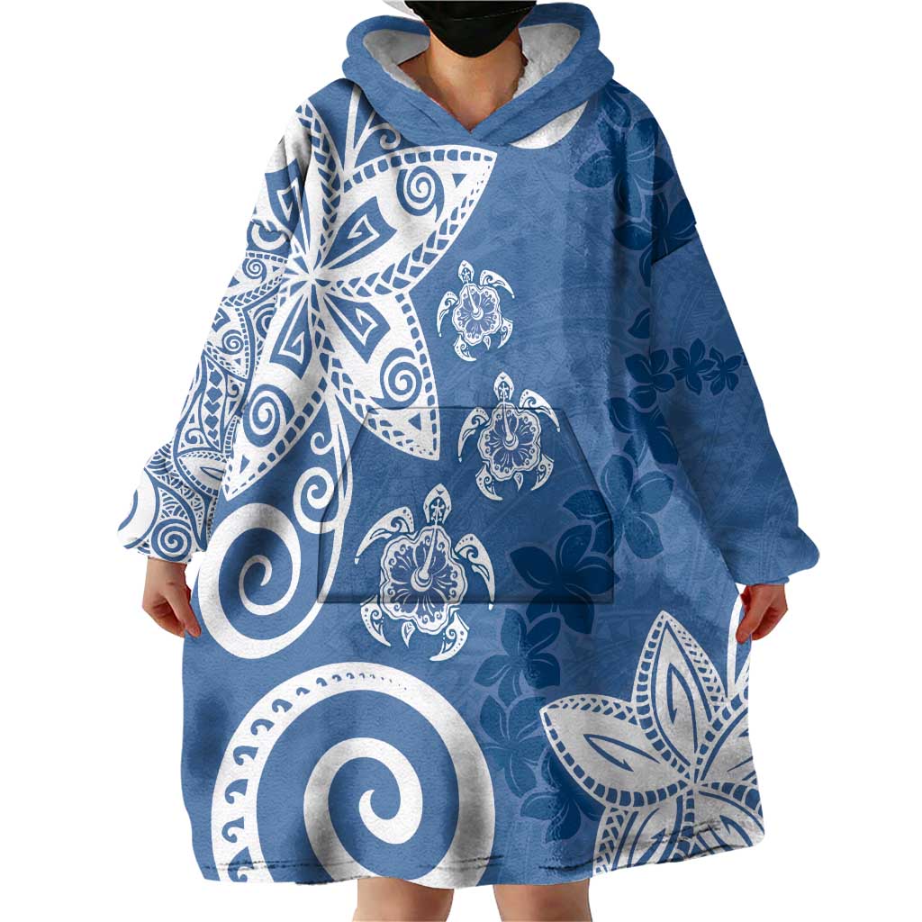 Polynesia Wearable Blanket Hoodie Blue Tribal Turtle Floral Pattern LT05 - Polynesian Pride