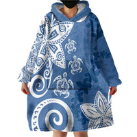 Polynesia Wearable Blanket Hoodie Blue Tribal Turtle Floral Pattern LT05 - Polynesian Pride