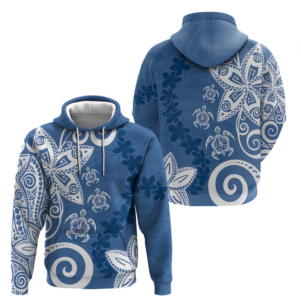 Polynesia Zip Hoodie Blue Tribal Turtle Floral Pattern