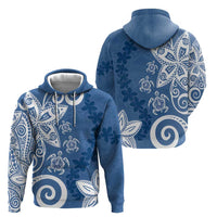 Polynesia Zip Hoodie Blue Tribal Turtle Floral Pattern
