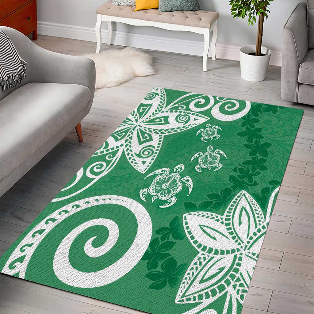 Polynesia Area Rug Green Tribal Turtle Floral Pattern LT05 - Polynesian Pride
