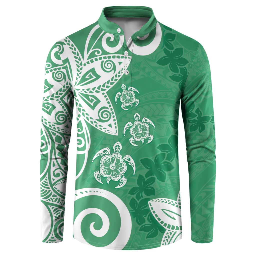 Polynesia Button Sweatshirt Green Tribal Turtle Floral Pattern LT05 Green - Polynesian Pride