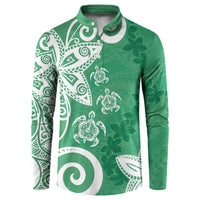 Polynesia Button Sweatshirt Green Tribal Turtle Floral Pattern LT05 Green - Polynesian Pride
