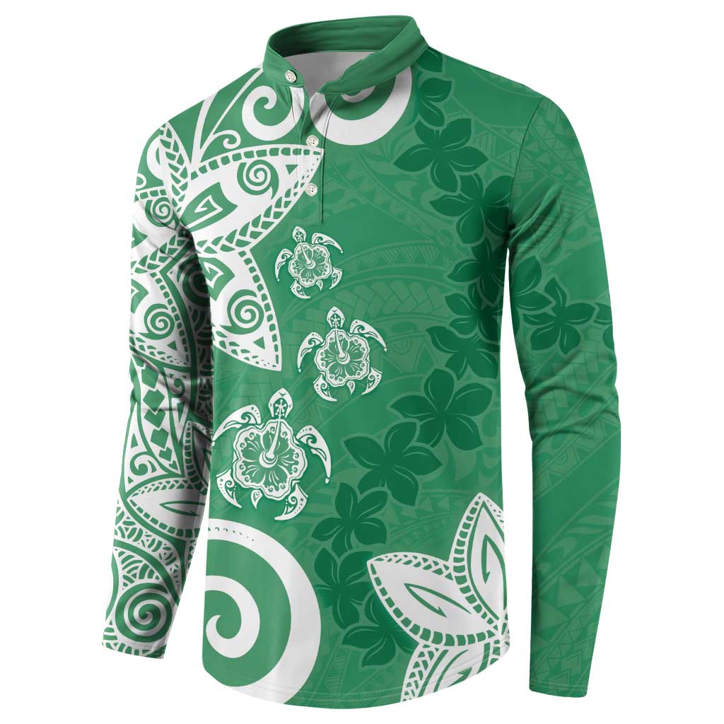 Polynesia Button Sweatshirt Green Tribal Turtle Floral Pattern LT05 - Polynesian Pride