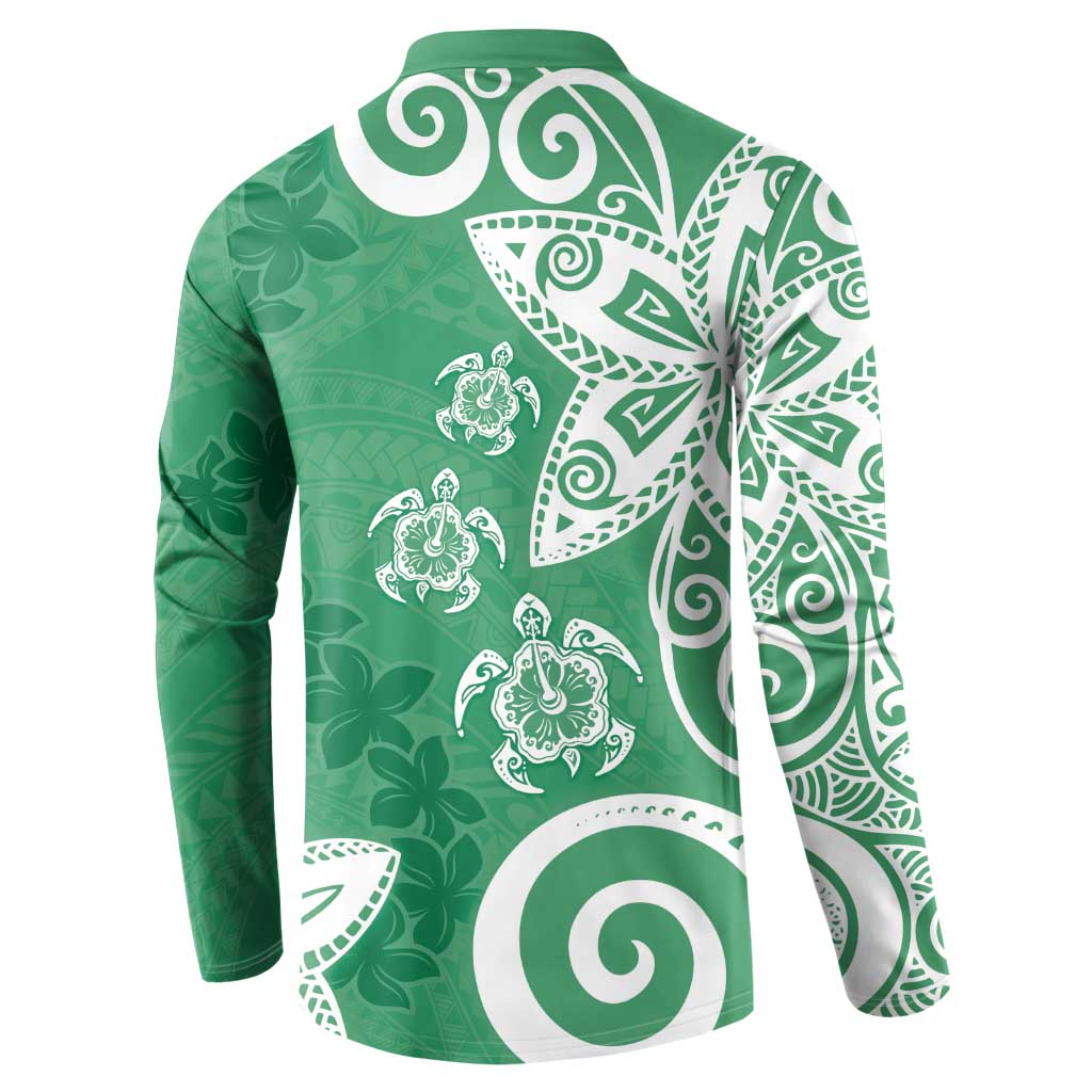 Polynesia Button Sweatshirt Green Tribal Turtle Floral Pattern LT05 - Polynesian Pride