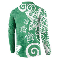 Polynesia Button Sweatshirt Green Tribal Turtle Floral Pattern LT05 - Polynesian Pride