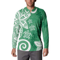 Polynesia Button Sweatshirt Green Tribal Turtle Floral Pattern LT05 - Polynesian Pride