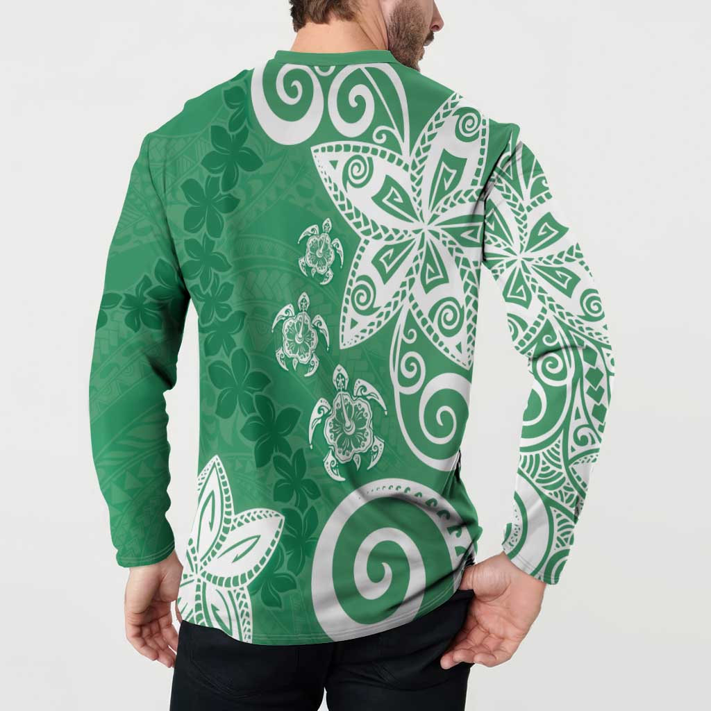 Polynesia Button Sweatshirt Green Tribal Turtle Floral Pattern LT05 - Polynesian Pride