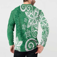 Polynesia Button Sweatshirt Green Tribal Turtle Floral Pattern LT05 - Polynesian Pride