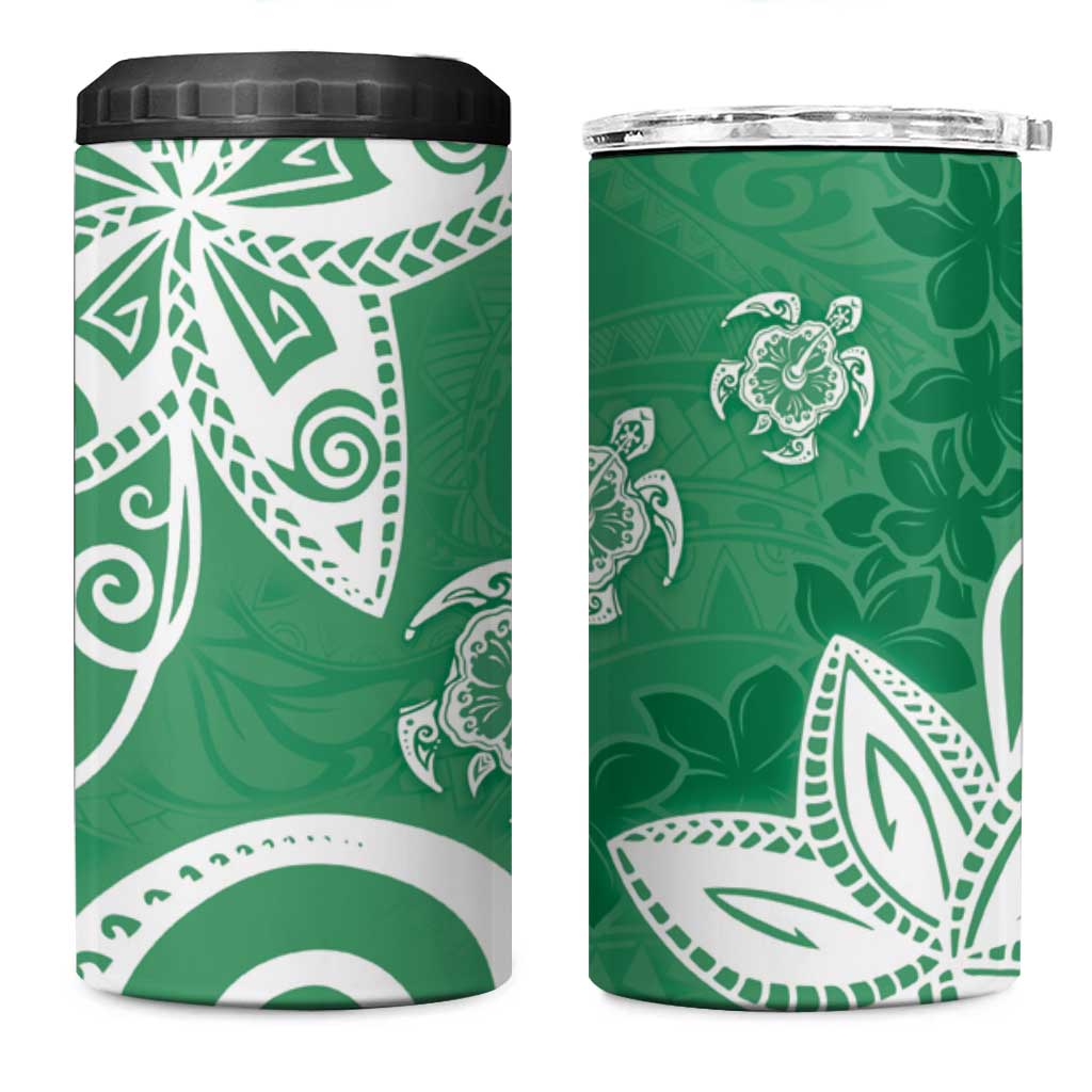 Polynesia 4 in 1 Can Cooler Tumbler Green Tribal Turtle Floral Pattern LT05 One Size: 16 oz Green - Polynesian Pride