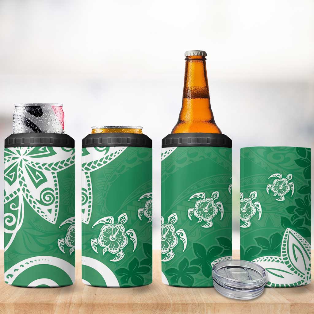 Polynesia 4 in 1 Can Cooler Tumbler Green Tribal Turtle Floral Pattern LT05 - Polynesian Pride