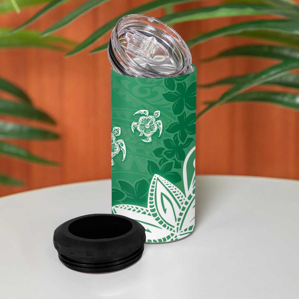 Polynesia 4 in 1 Can Cooler Tumbler Green Tribal Turtle Floral Pattern LT05 - Polynesian Pride