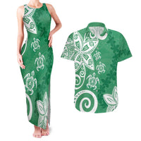 Polynesia Couples Matching Tank Maxi Dress and Hawaiian Shirt Green Tribal Turtle Floral Pattern LT05 Green - Polynesian Pride