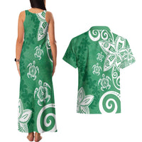 Polynesia Couples Matching Tank Maxi Dress and Hawaiian Shirt Green Tribal Turtle Floral Pattern LT05 - Polynesian Pride