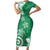 Polynesia Family Matching Short Sleeve Bodycon Dress and Hawaiian Shirt Green Tribal Turtle Floral Pattern