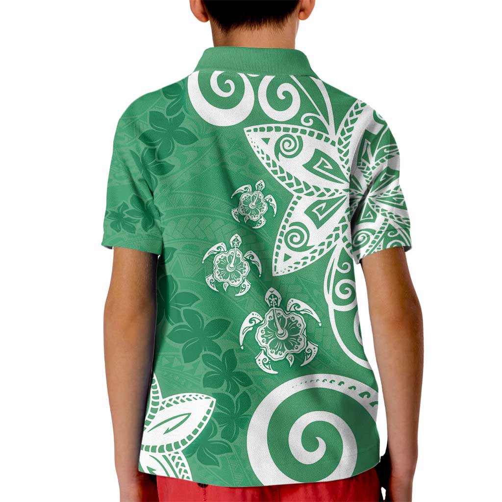 Polynesia Kid Polo Shirt Green Tribal Turtle Floral Pattern