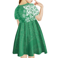 Polynesia Kid Short Sleeve Dress Green Tribal Turtle Floral Pattern
