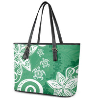 Polynesia Leather Tote Bag Green Tribal Turtle Floral Pattern LT05 - Polynesian Pride