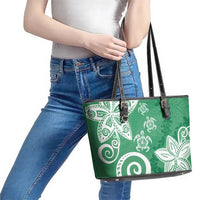 Polynesia Leather Tote Bag Green Tribal Turtle Floral Pattern LT05 - Polynesian Pride