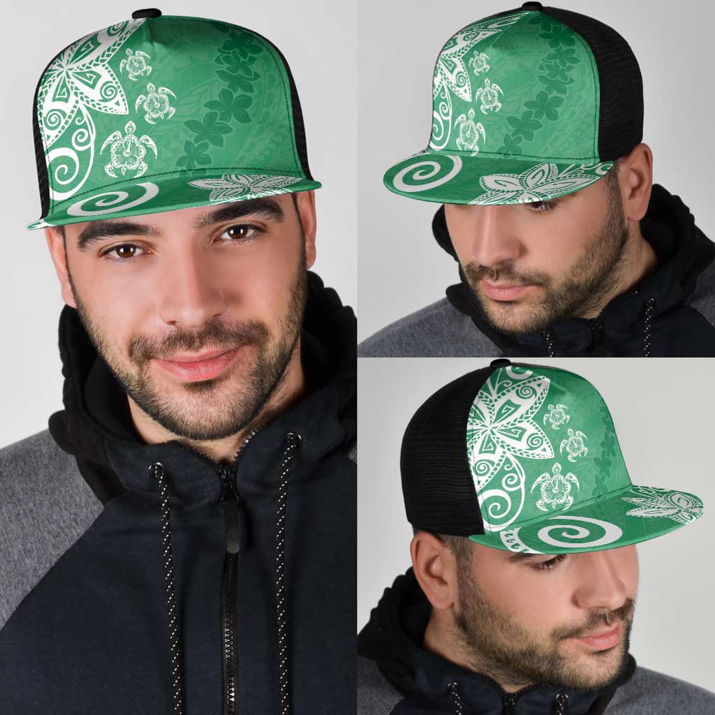Polynesia Mesh Trucker Cap Green Tribal Turtle Floral Pattern - Polynesian Pride