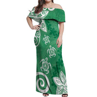Polynesia Off Shoulder Maxi Dress Green Tribal Turtle Floral Pattern LT05 Women Green - Polynesian Pride