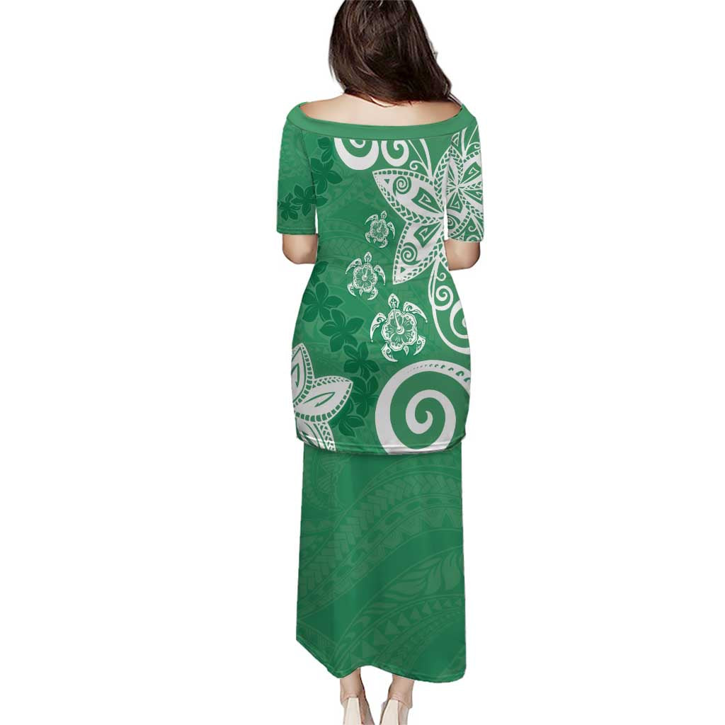 Polynesia Puletasi Green Tribal Turtle Floral Pattern LT05 - Polynesian Pride