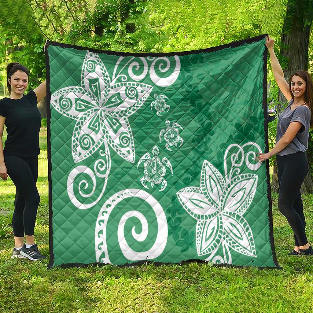 Polynesia Quilt Green Tribal Turtle Floral Pattern