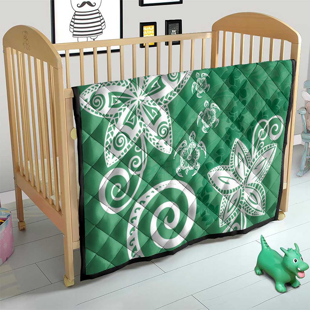 Polynesia Quilt Green Tribal Turtle Floral Pattern