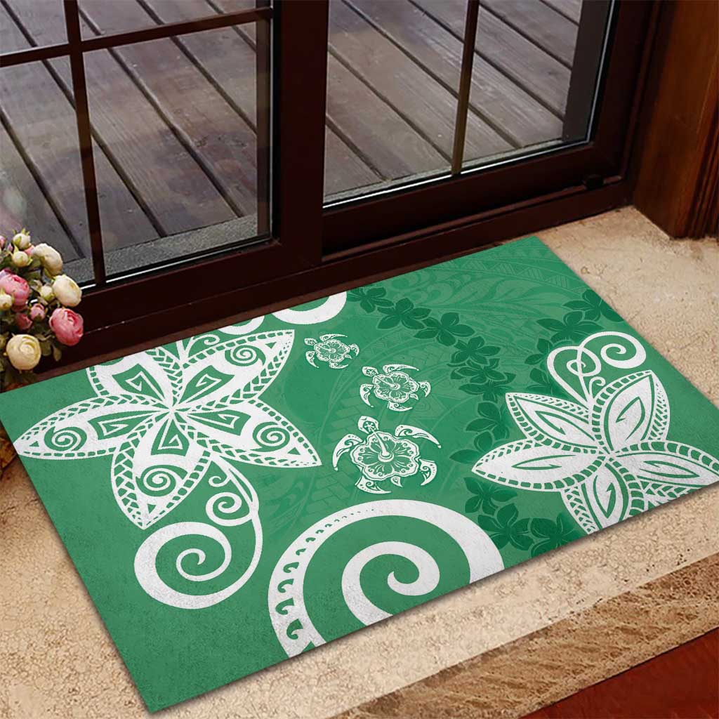 Polynesia Rubber Doormat Green Tribal Turtle Floral Pattern LT05 - Polynesian Pride