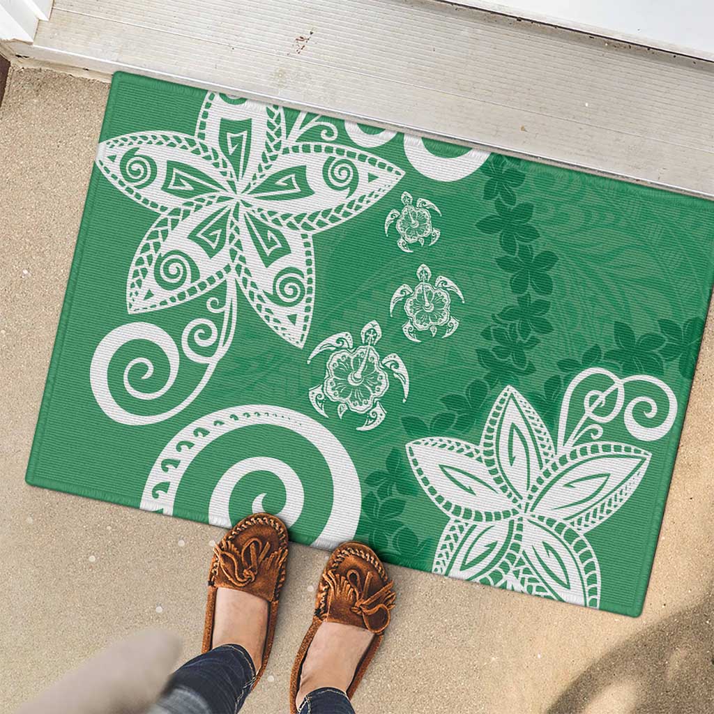 Polynesia Rubber Doormat Green Tribal Turtle Floral Pattern LT05 - Polynesian Pride