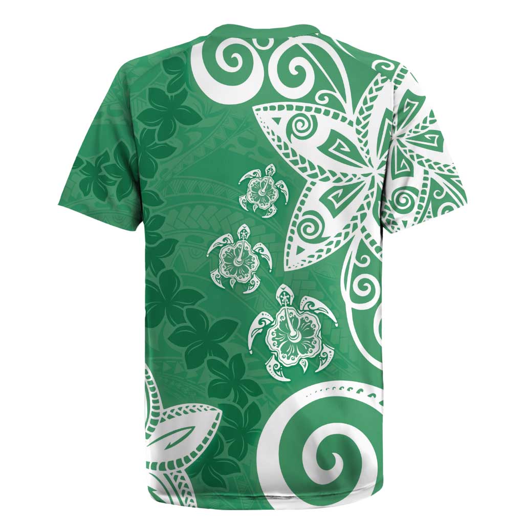 Polynesia Rugby Jersey Green Tribal Turtle Floral Pattern
