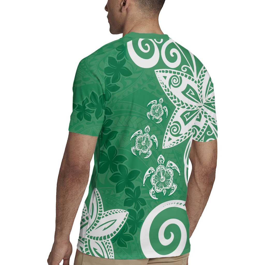 Polynesia Rugby Jersey Green Tribal Turtle Floral Pattern