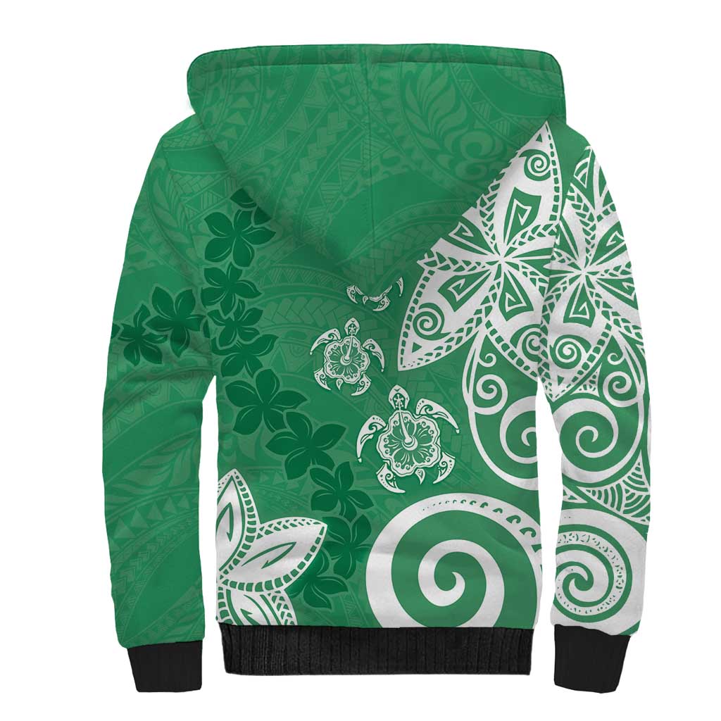 Polynesia Sherpa Hoodie Green Tribal Turtle Floral Pattern LT05 - Polynesian Pride