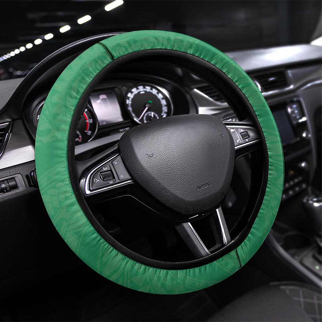 Polynesia Steering Wheel Cover Green Tribal Turtle Floral Pattern LT05 Universal Fit Green - Polynesian Pride